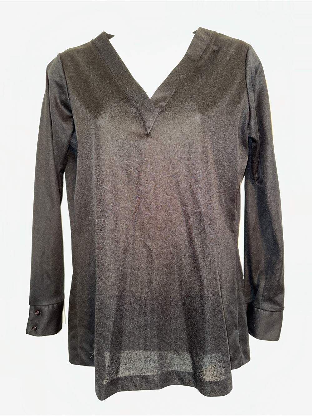 Vintage 70s Paddle & Saddle Black V-Neck Long Sleeve Knit Polyester Top